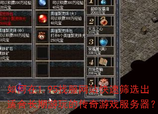 如何在1.95找服网站快速筛选出适合长期游玩的传奇游戏服务器? 如何在1.95找服网站快速筛选出适合长期游玩的传奇游戏服务器?